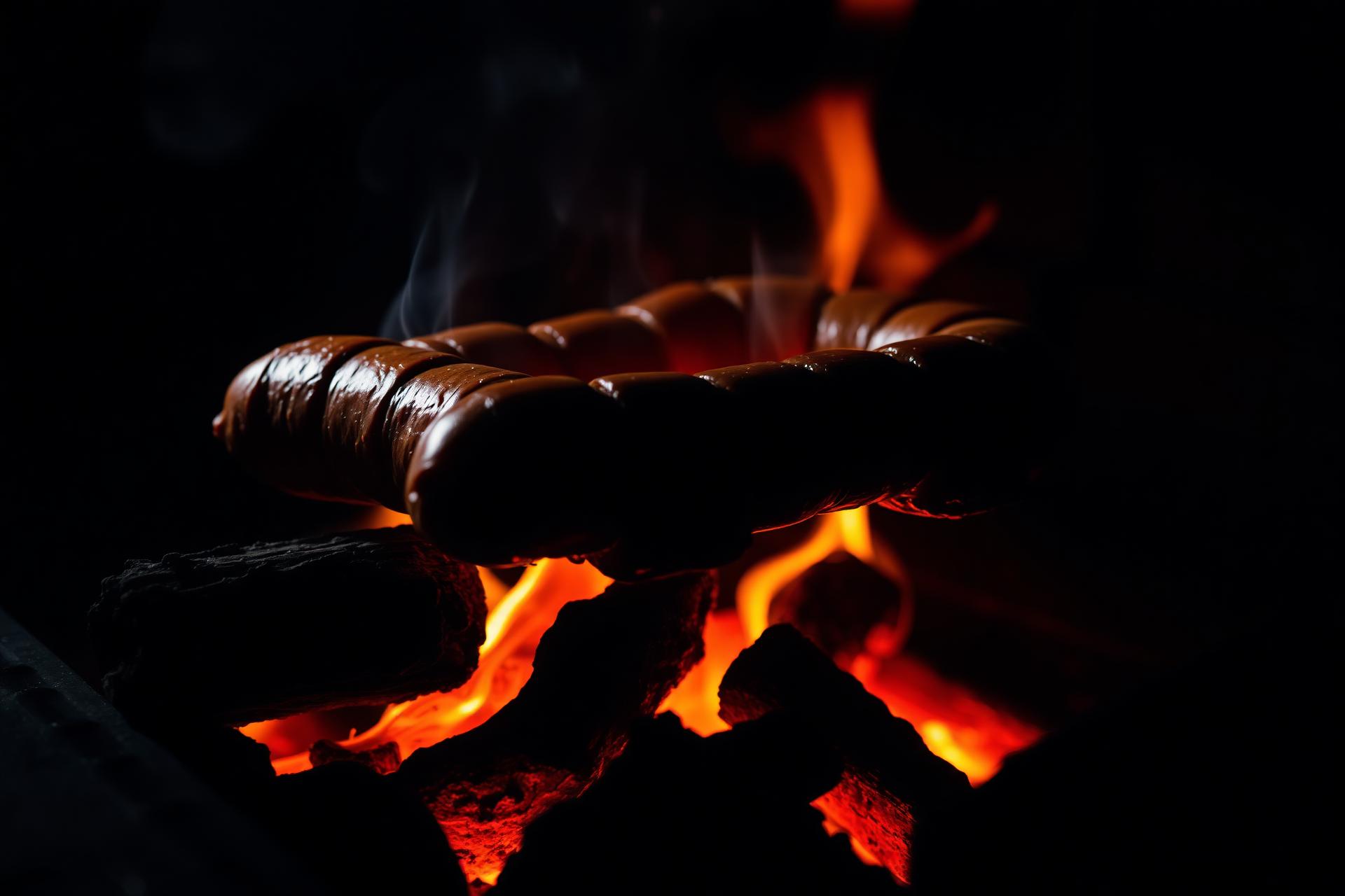 Sausages on an open fire